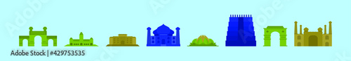 set of india landmark cartoon icon design template with various models. vector illustration isolated on blue background