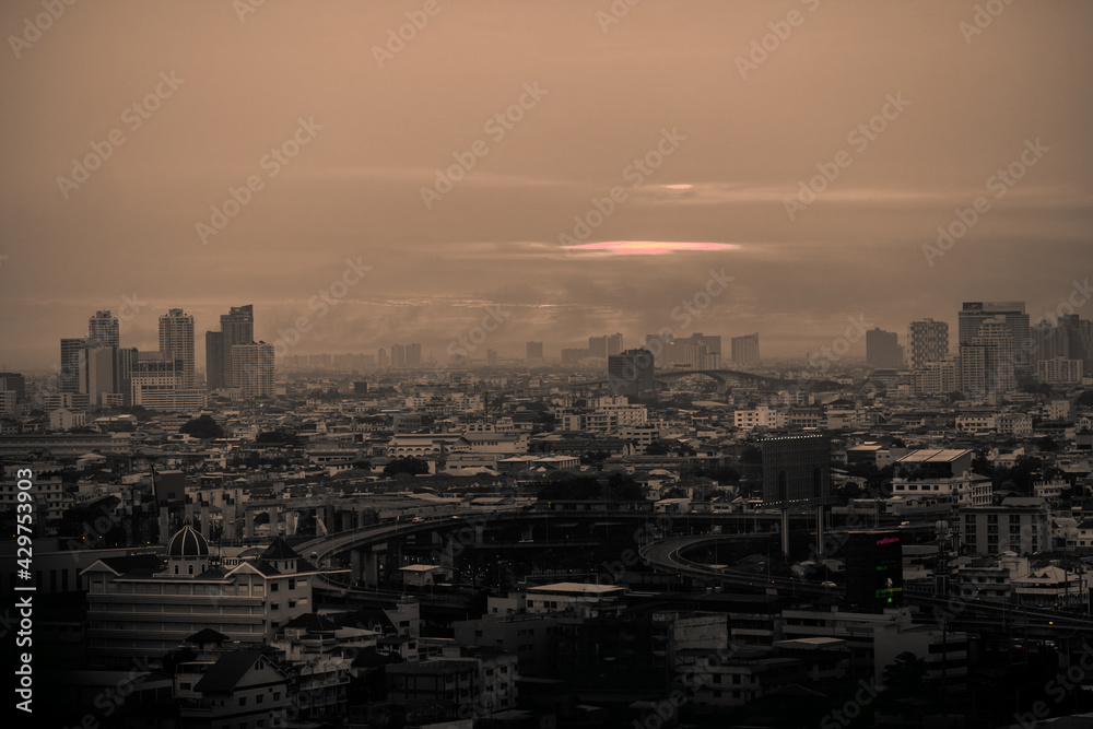 abstract background view of the colorful twilight sky.In the evening, the colorful changes (pink, orange, yellow, purple, sky) merge into the beauty of nature