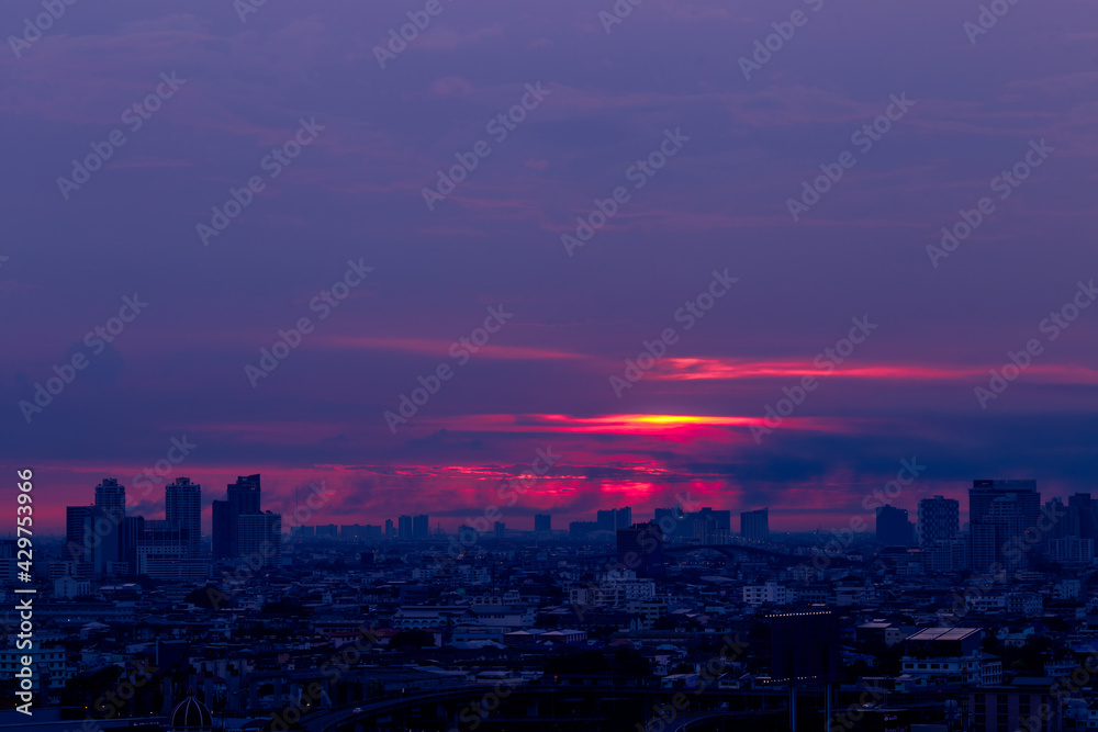 Fototapeta premium abstract background view of the colorful twilight sky.In the evening, the colorful changes (pink, orange, yellow, purple, sky) merge into the beauty of nature