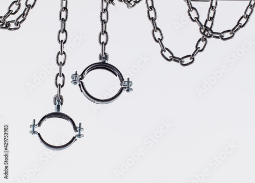 Metal hanging chains isolated on white background