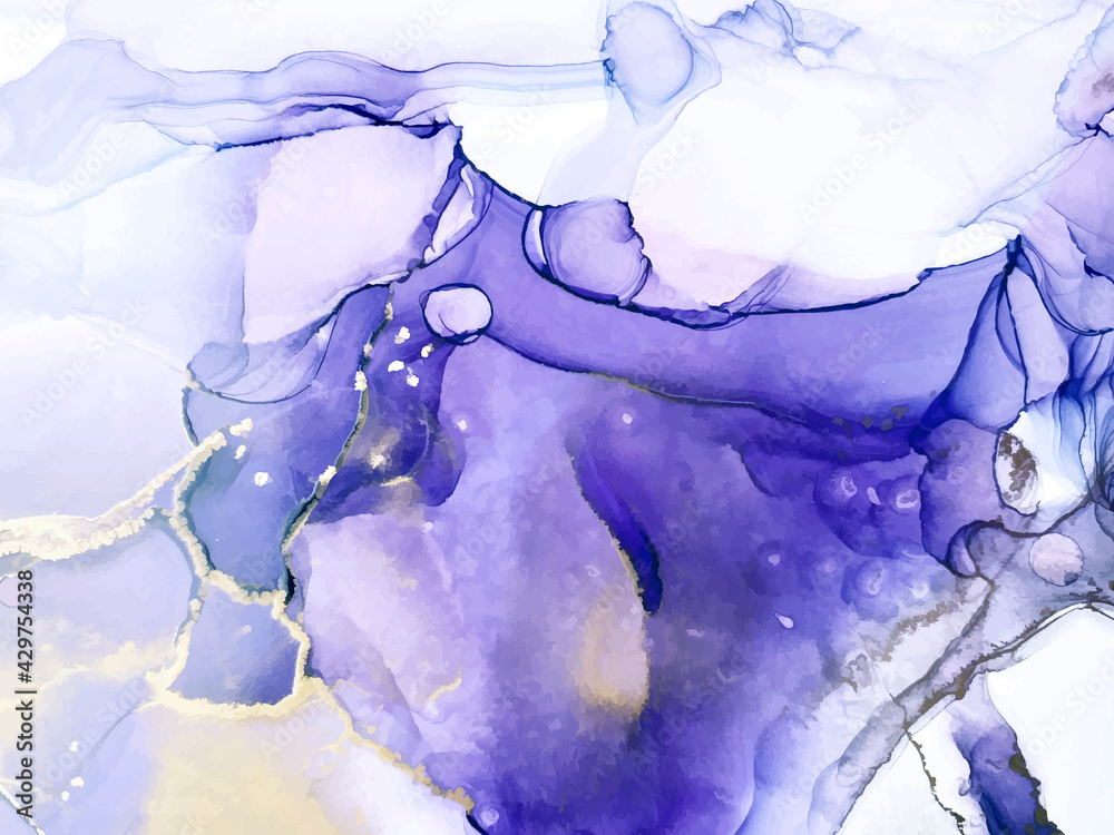 Blue, violet and pink watercolor background with gold glitter ...