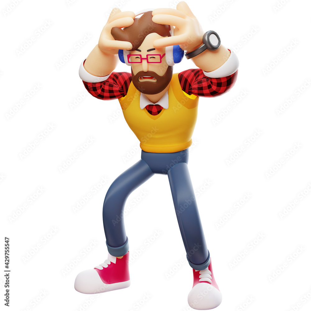 A Man Cartoon Design showing a headache gesture A Man Cartoon Design showing a headache gesture
