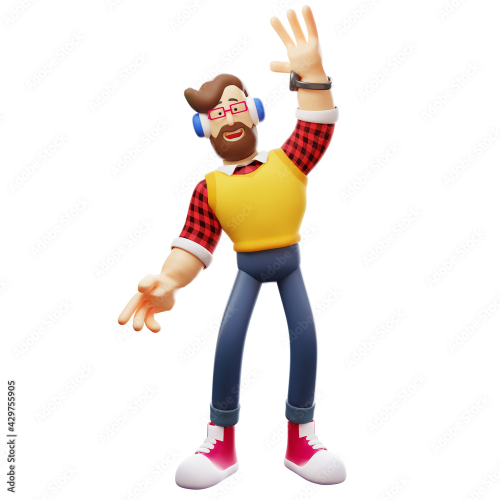 3D Male Cartoon Illustration waving hand