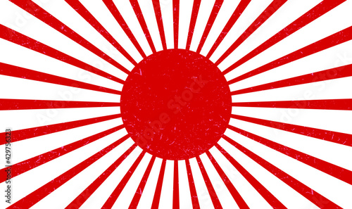 Creative graphic sunray red color stripe on white background. Japan flag. Red circle with rays. Red circle with rays isolated on white. Abstract red sun rays background. Vintage abstract background.