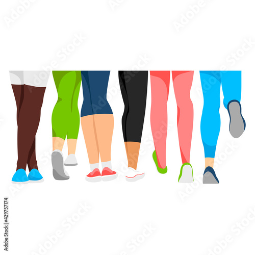 athletic legs. women. vector illustration of feet in sportswear and shoes