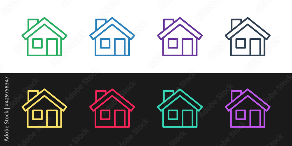 Set line House icon isolated on black and white background. Home symbol. Vector