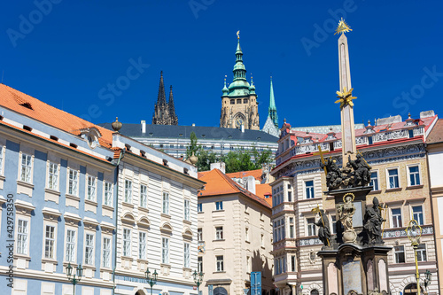 Historic column in the square of Prague in Czechia