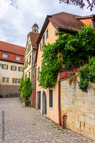 Beautiful half-timbered houses in the historic center of Rothenburg ob  der Tauber  Germany