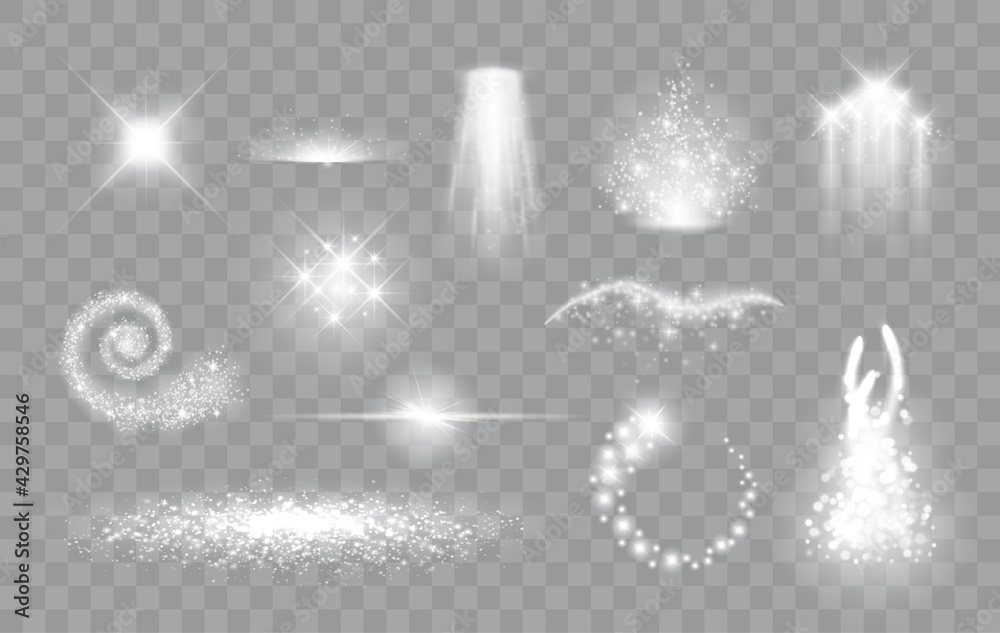Set of magic light effects. Magical sparks, stars and particles. Vector