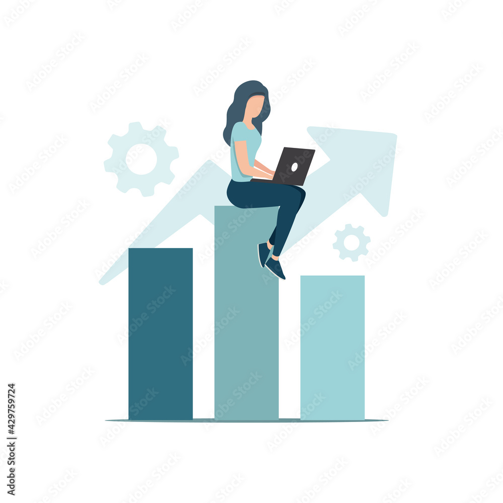 Business person with graph. Finance work and management concept. Flat vector illustration. Isolated on white background. Business person with graph. Finance work and management concept. Flat vector illustration. Isolated on white background.