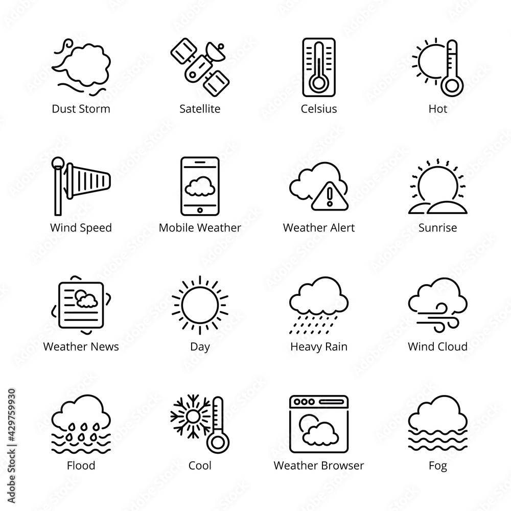 Weather Outline Icons - Stroked, Vectors