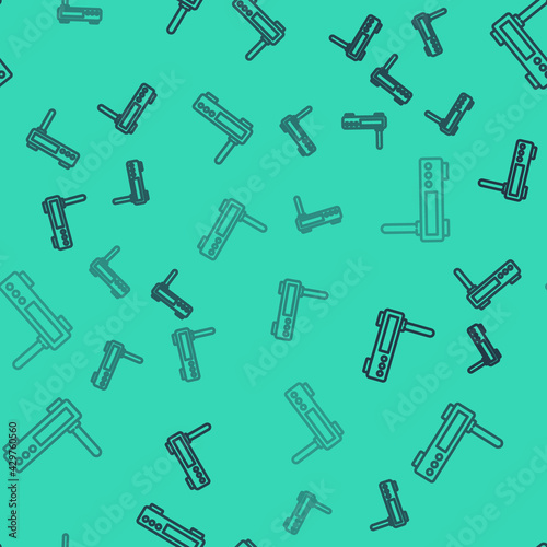 Black line Router and wi-fi signal icon isolated seamless pattern on green background. Wireless ethernet modem router. Computer technology internet. Vector