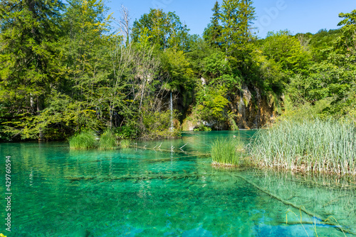 Landscape of Plitvice Lake National Park  view of its crystal water