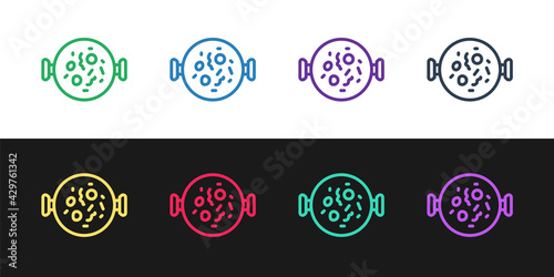 Set line Chicken tikka masala icon isolated on black and white background. Indian traditional food. Vector