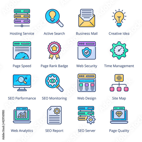 Web and SEO Filled Icons - Stroked, Vectors