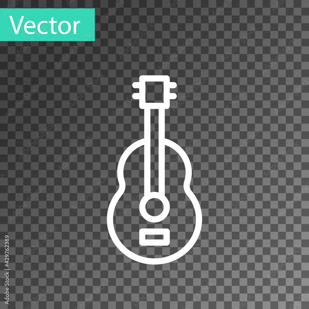 White line Spanish guitar icon isolated on transparent background. Acoustic guitar. String musical instrument. Vector White line Spanish guitar icon isolated on transparent background. Acoustic guitar. String musical instrument. Vector