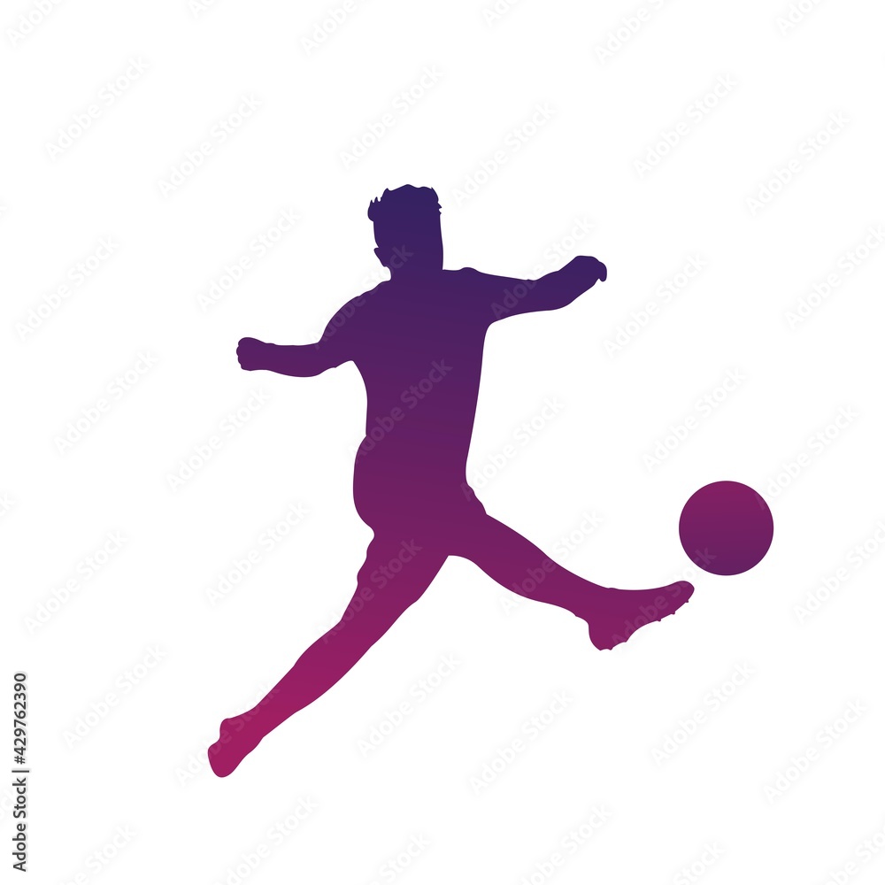 Graphic silhouette of male footballer ready to kick ball. vector illustration