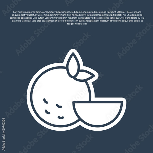 Blue line Orange fruit icon isolated on blue background. Vector