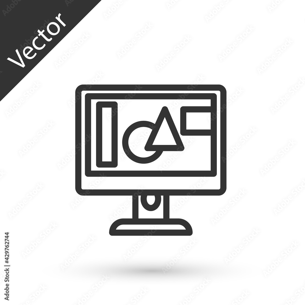 Grey line Computer monitor screen icon isolated on white background. Electronic device. Front view. Vector Grey line Computer monitor screen icon isolated on white background. Electronic device. Front view. Vector