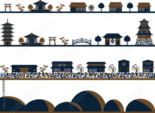 和風建築　町並み　セット
