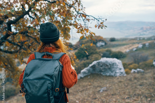 woman hiker nature mountains travel landscape vacation
