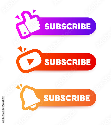 Subscribe buttons. Label subscribe for video channel for website.