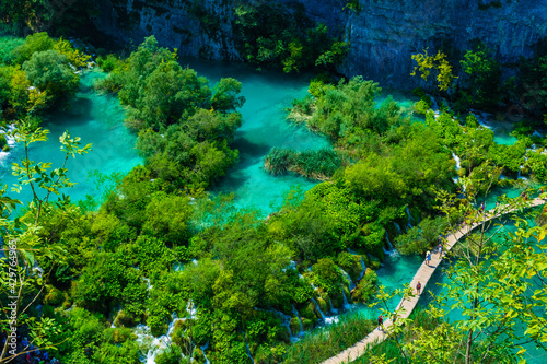 Beautiful aerial landscape of the Plitvice Lakes, Croatia