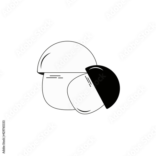 Vector illustration of porcini mushrooms for children's, botanical, and food illustrations. The icon of the white mushroom. Minimalism style.