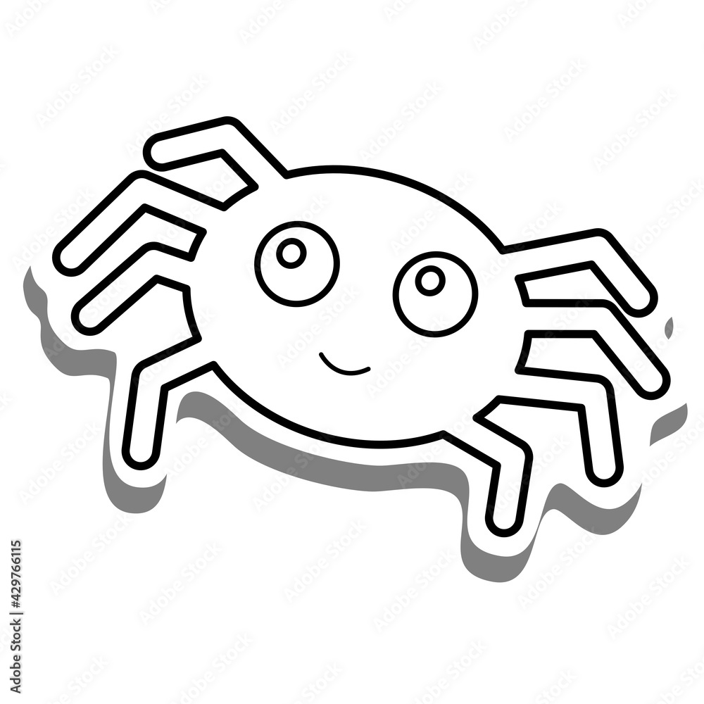 Black line cartoon Spider on white silhouette and gray shadow. Icon Emoji for decoration or any design. Vector illustration of Halloween day. Black line cartoon Spider on white silhouette and gray shadow. Icon Emoji for decoration or any design. Vector illustration of Halloween day.