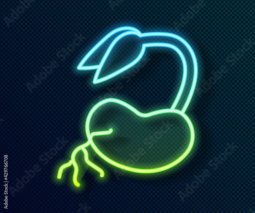 Glowing neon line Sprout icon isolated on black background. Seed and seedling. Leaves sign. Leaf nature. Vector