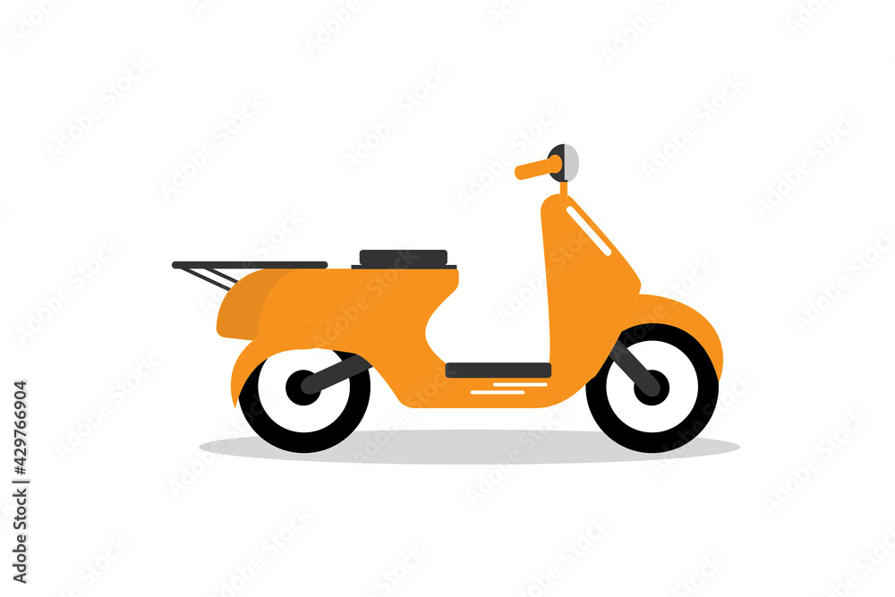 Orange scooter motorcycle. Fast food delivery. Italian classic style Orange scooter motorcycle. Fast food delivery. Italian classic style