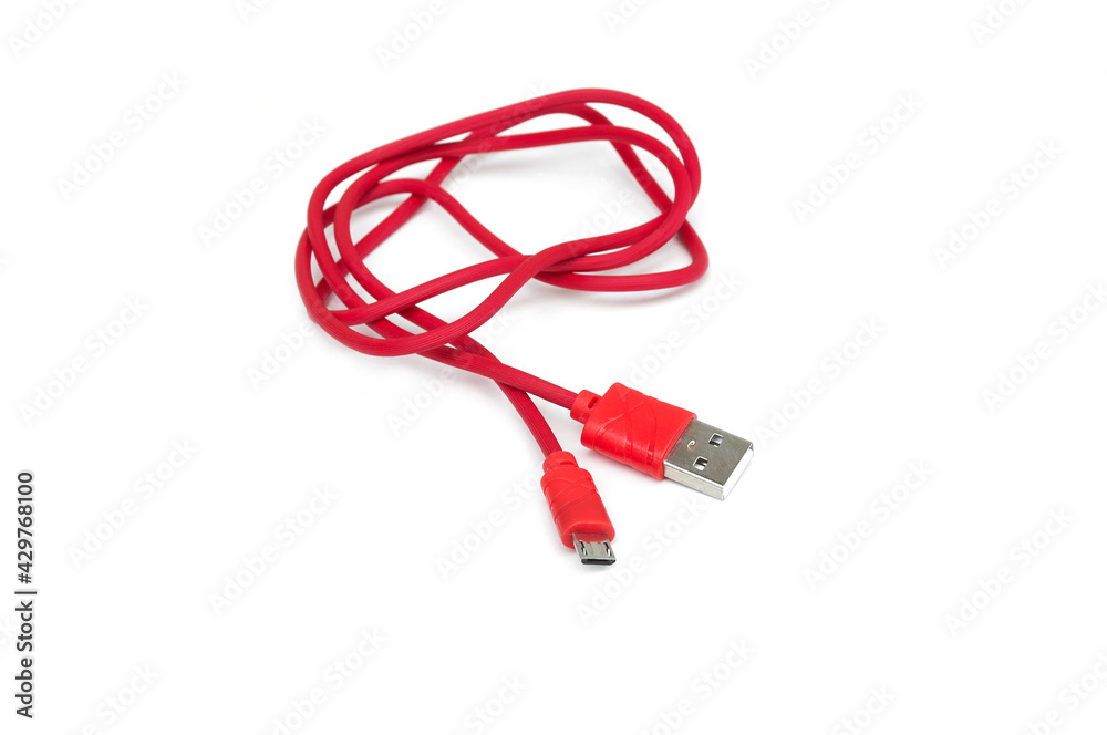 Red usb cable isolated on white background. Red usb cable isolated on white background.
