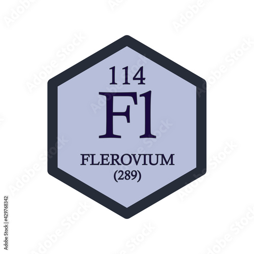 Fl Flerovium  Chemical Element Periodic Table. Hexagon vector illustration, simple clean style Icon with molar mass and atomic number for Lab, science or chemistry education.