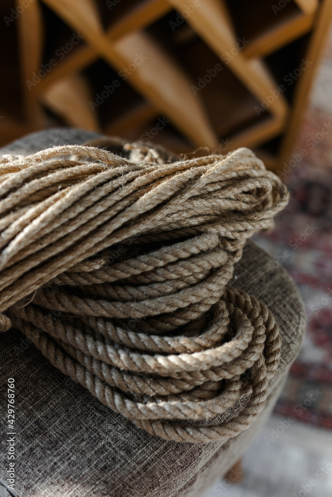 Fototapeta premium Jute rope and jute rope. Handmade home decor made from organic jute fiber.