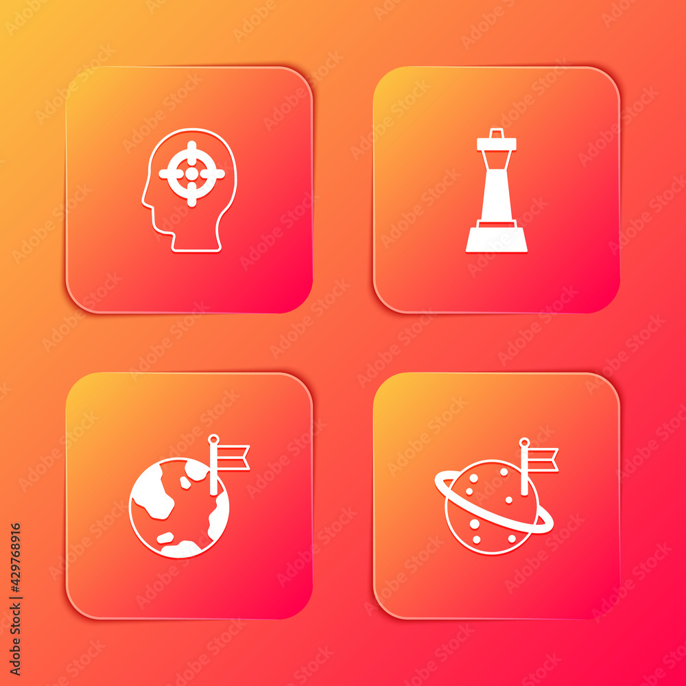 Set Head hunting, Chess, Planet with flag and Moon icon. Vector