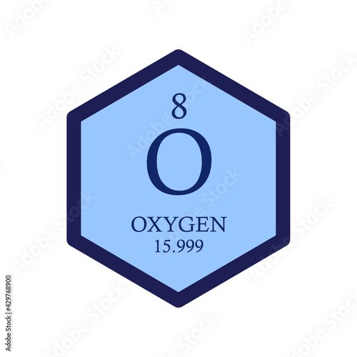 O Oxygen Non reactive metal Chemical Element Periodic Table. Hexagon vector illustration, simple clean style Icon with molar mass and atomic number for Lab, science or chemistry education.