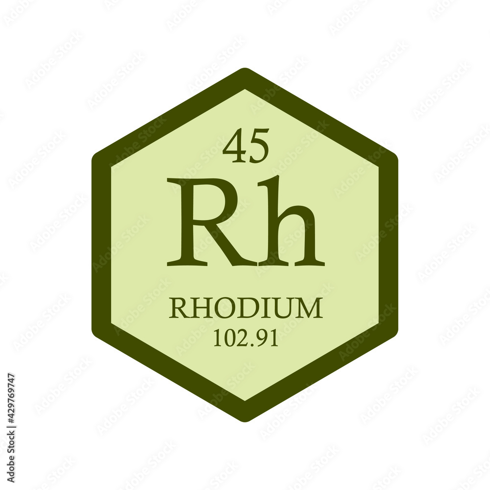 Rh Rhodium Transition metal Chemical Element Periodic Table. Hexagon vector illustration, simple clean style Icon with molar mass and atomic number for Lab, science or chemistry education. Rh Rhodium Transition metal Chemical Element Periodic Table. Hexagon vector illustration, simple clean style Icon with molar mass and atomic number for Lab, science or chemistry education.