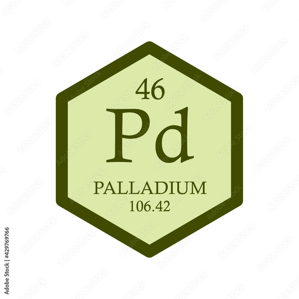Pd Palladium Transition metal Chemical Element Periodic Table. Hexagon vector illustration, simple clean style Icon with molar mass and atomic number for Lab, science or chemistry education. Pd Palladium Transition metal Chemical Element Periodic Table. Hexagon vector illustration, simple clean style Icon with molar mass and atomic number for Lab, science or chemistry education.