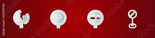 Set Road traffic sign, Parking, No overtaking road and Stop icon. Vector