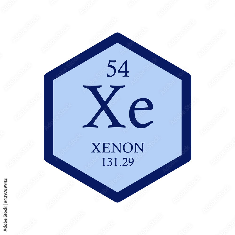 Xe Xenon Noble gas Chemical Element Periodic Table. Hexagon vector illustration, simple clean style Icon with molar mass and atomic number for Lab, science or chemistry education. Xe Xenon Noble gas Chemical Element Periodic Table. Hexagon vector illustration, simple clean style Icon with molar mass and atomic number for Lab, science or chemistry education.