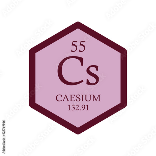 Cs Caesium Alkali metal Chemical Element Periodic Table. Hexagon vector illustration, simple clean style Icon with molar mass and atomic number for Lab, science or chemistry education.