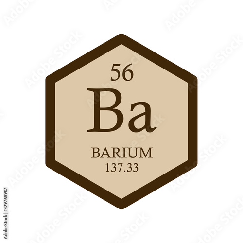 Ba Barium Alkaline earth metal Chemical Element Periodic Table. Hexagon vector illustration, simple clean style Icon with molar mass and atomic number for Lab, science or chemistry education.