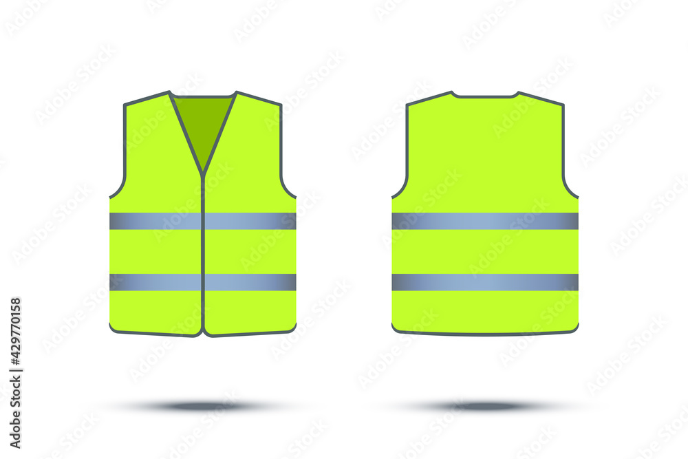 Green safety vest with reflective strips isolated on white background