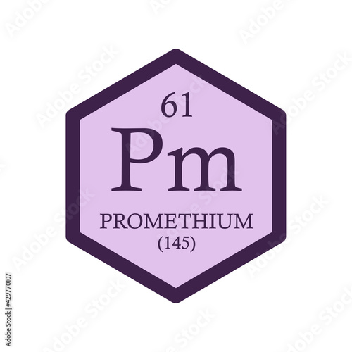 Pm Promethium Lanthanide Chemical Element Periodic Table. Hexagon vector illustration, simple clean style Icon with molar mass and atomic number for Lab, science or chemistry education.