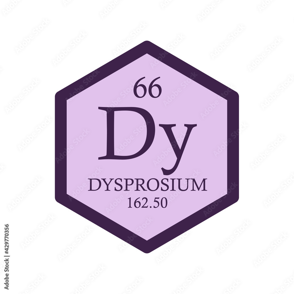 Dy Dysprosium Lanthanide Chemical Element Periodic Table. Hexagon vector illustration, simple clean style Icon with molar mass and atomic number for Lab, science or chemistry education.
