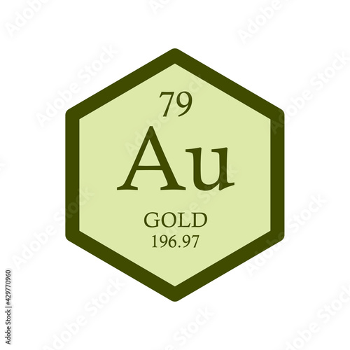 Au Gold Transition metal Chemical Element Periodic Table. Hexagon vector illustration, simple clean style Icon with molar mass and atomic number for Lab, science or chemistry education.