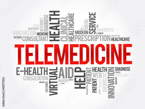 Telemedicine word cloud collage, health concept background