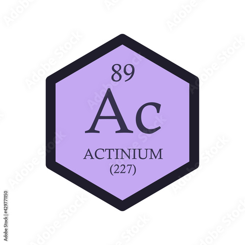 Ac Actinium Actinoid Chemical Element Periodic Table. Hexagon vector illustration, simple clean style Icon with molar mass and atomic number for Lab, science or chemistry education.