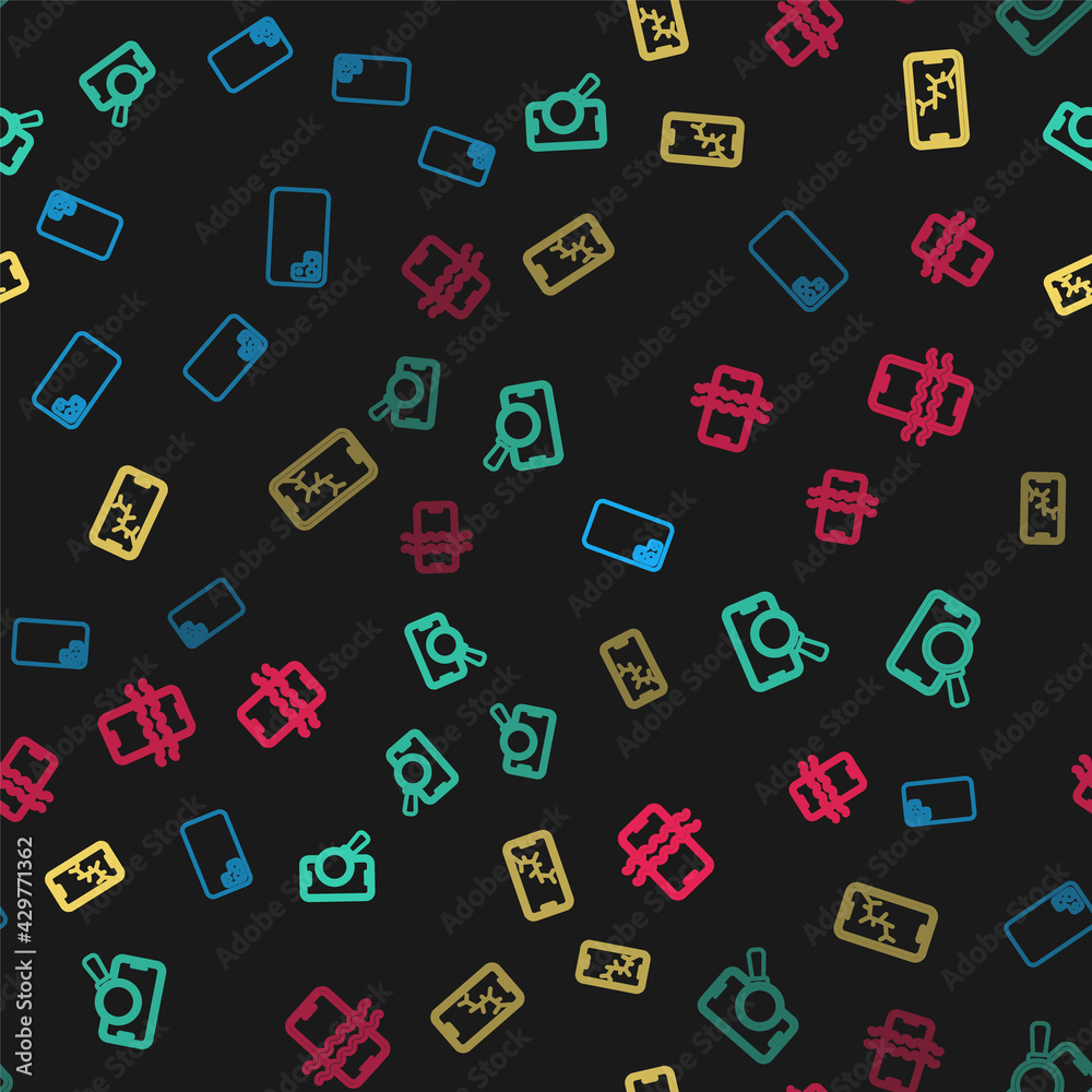Set line Smartphone, Phone repair service, Mobile with broken screen and Waterproof on seamless pattern. Vector Set line Smartphone, Phone repair service, Mobile with broken screen and Waterproof on seamless pattern. Vector