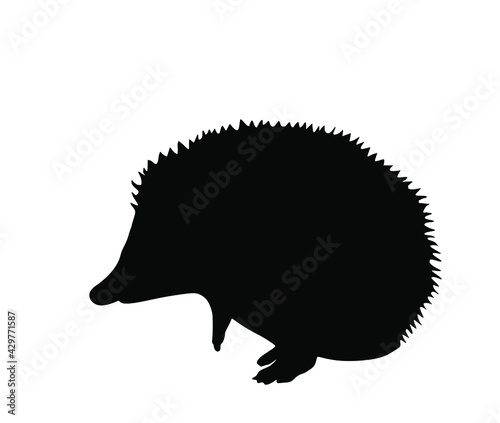 Hedgehog vector silhouette illustration isolated on white background. Stump silhouette.  Small animal from forest and grass land.
